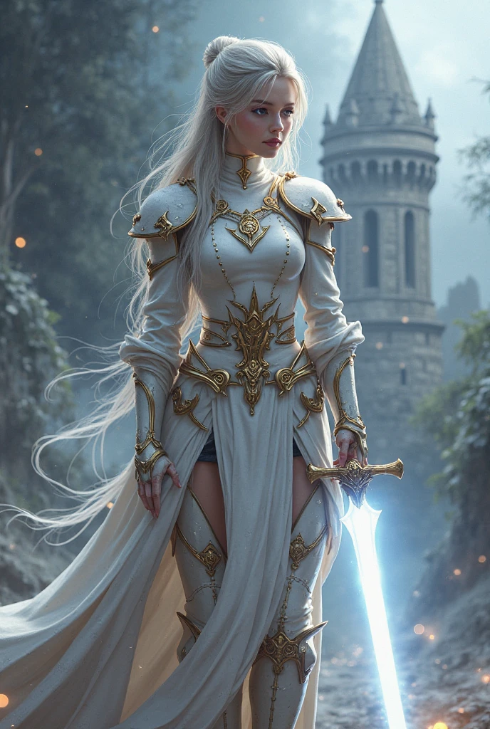 A beautiful fantasy female knight named Elisa standing in a dramatic ...