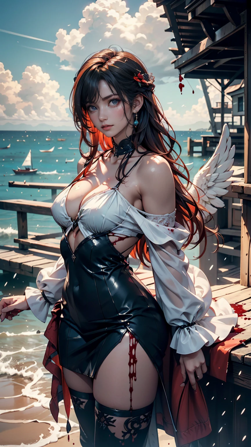 margot robbie as a gorgeous Harley Quinn standing on sand wind in the hair