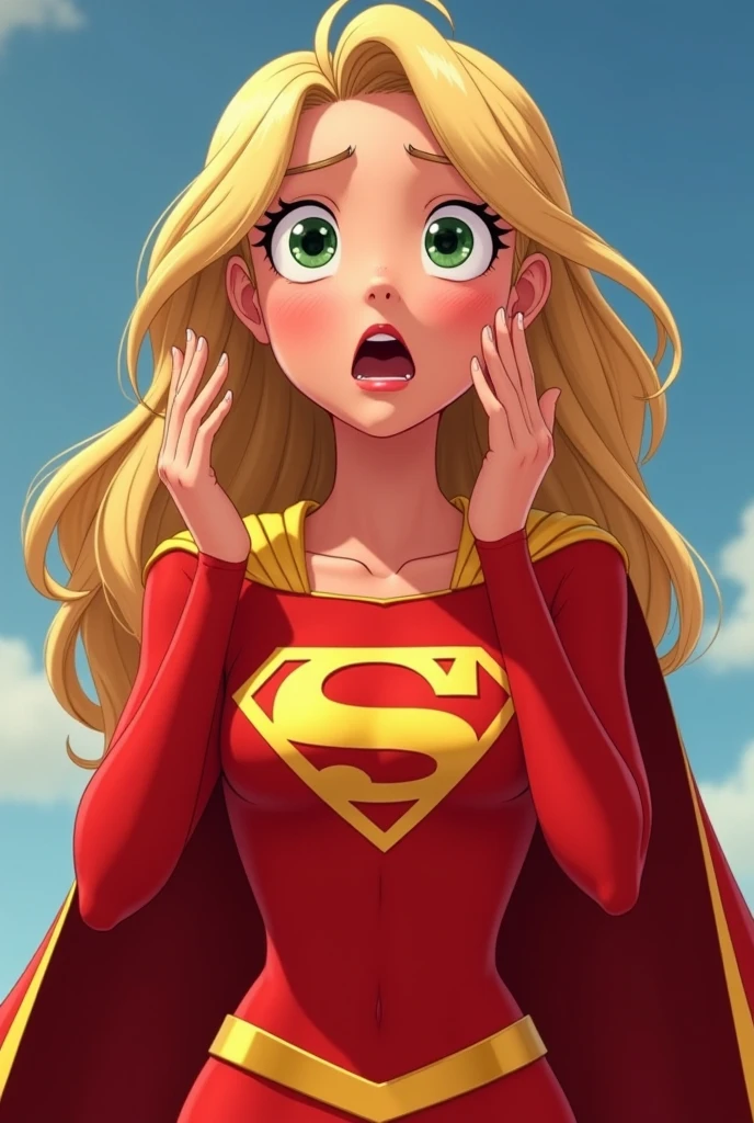 Supergirl looking surprised to the left.