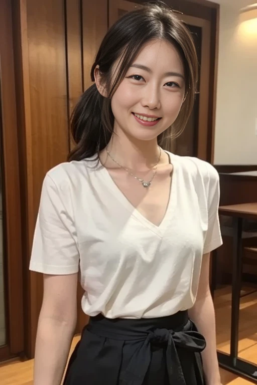 White tight shirt、White tight mini skirt、bed、smile、Short sleeve、high resolution、Korean idol face、double eyelid、White teeth、Medium Hair、Black Hair