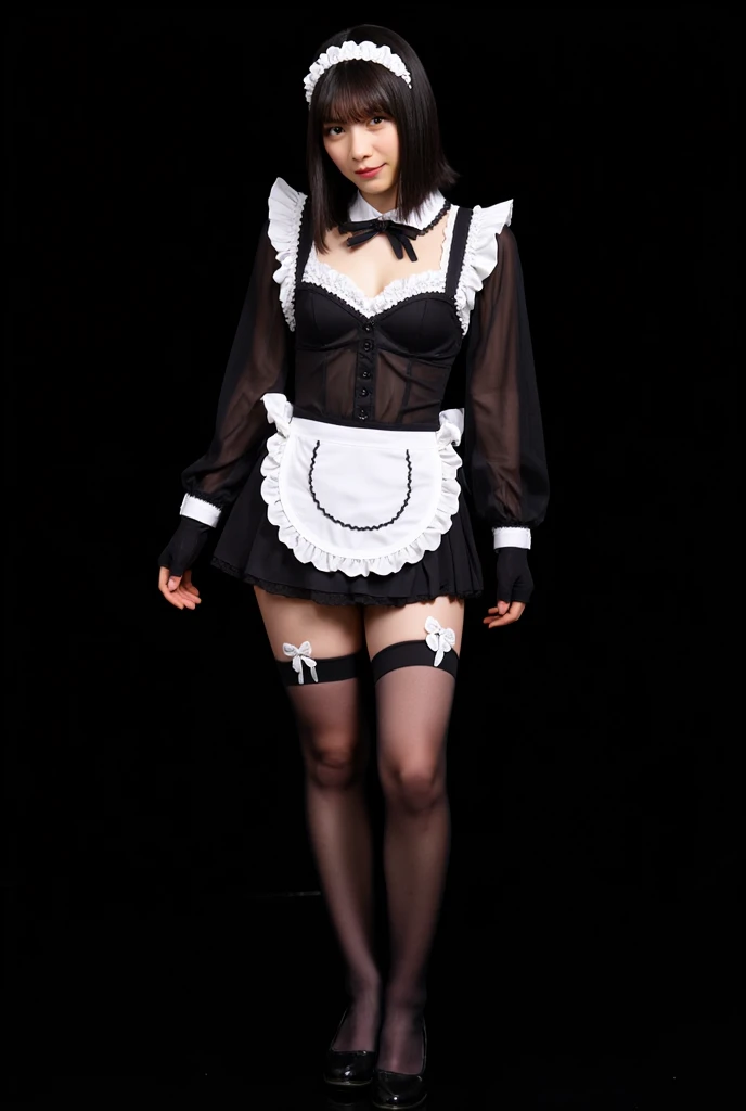 Highest quality,(8k, RAW Photos, Highest quality, masterpiece:1.39), (Realistic, photo-Realistic:1.2), One girl, Ram_Re:Zero_2, Red eyes, Cleavage、Small breasts、Lift the skirt with your hands to show your panties、smile