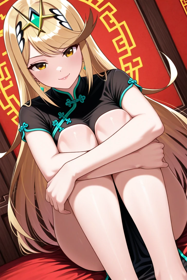 gefesselte Arme, Arms behind the back, ((erröted)), ((gefesselte Handgelenke, Ankle with rope)), ((Arms behind the back)), ((Shibari over clothing)), 4k quality, verlegener gesichtsausdruck, anatomisch perfekt, blushes, auf dem Bett sitzen, blackmaria, japanische kleidung, Schwarzer Kimono, schulterfrei, Ohrringe, Dekollete, Lippenstift, Haarstab, Haarblume, horns