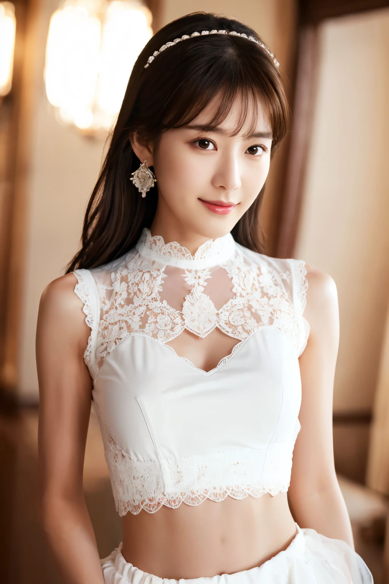 masterpiece, Highest quality:1.1), (8K, RAW Photos, Photo Real:1.2, f22), (Shiny skin), Detailed skin,Long Hair,Detailed face, Fine grain, smilee,break, Real World, Intricate details, smile, break, One girl, (White long sleeve dress), break, (sofa, Floral Background:1.4), break
