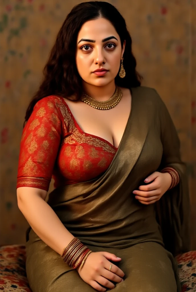 Looks like Sandeepa Dhar, a photo portrait of a beautiful girl 50 years old Woman, curvy hot mommy figure, fleshy figure, feminine curve, with curls, styled black hair, (face portrait:1.5), dramatic light, Rembrandt lighting scheme, bust shot, linen tank top , top quality editorial photograph, skin texture, skin pores, chocolate skin, high quality skin, top quality photography, professional photography, professional retouching, insane detailing, warm moody tones, modern clothes, highly detailed armpits,