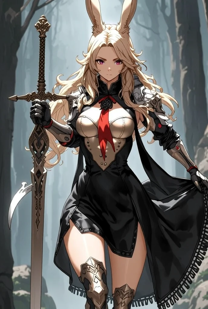4k,hight resolution,One Woman,elvish,greyt hair,Longhaire,big breast, blue eyes,Knight's dress made of black leather,Black leather gloves,Long boots in black color,The rapier,in woods