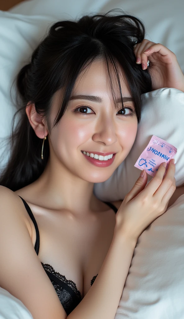 ((Esbian all over))、Skin with attention to detail、Skin pores、8 QHD、Digital SLR、high quality、Fujifilm XT3、((最high quality、In 8K、masterpiece:1.3))、Mature Woman, 40 years old,Zoom out,One Girl、Huge boobs:1.5、Plump figure:1.1、Toned Abs、Dark brown hair、(Wearing small things, Ultra-thin blue lace underwear:1.4)、Ultra detailed face、Detailed lips、Detailed eyes、double eyelid、Midsummer Sun、Sexy pose、On a luxury hotel bed