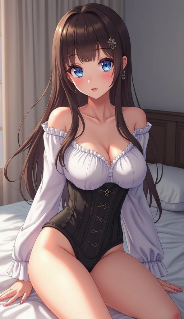 { 4k wallpaper : illustration : beautiful detailed eyes : extremely detailed face : perfect lighting : extremely detailed CG } { horror gloomy atmosphere} { dark horror theme } { in a dark dirty nerd room } { possessed Garnet Til Alexandros : elegant long dark hair : : perfectly shape breast : perfectly smooth fit body : princess dress : sweet smile : looking at viewer } {: sitting on her throne }
