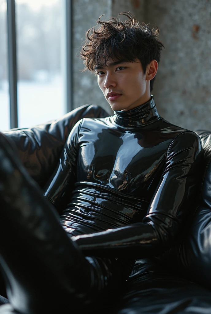 Japan man，Man,Youth，Best quality, crisp quality, Masterpiece, Highest resolution, Highly detailed, Red latex ，One-piece latex leotard，Tight latex ，No zipper，love heart，chest muscle，Full-body muscular figure，night club，mtu,Gay，head to toe，toeless legwear，mitts，Collar ,only boy , only male, buzz cut hairstyle  , wide pelvis ,  wide hips , phat hips , thick thighs, (((only male , only boy))) , looking at viewer ,  handsoem korean boy  , details eye