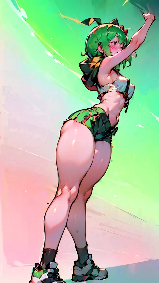 A sultry giantess in a green bikini, with long brunette hair and hypnotic brown eyes, lounges on a tropical island, her legs stretched out and crushing palm trees and beach huts. Tiny humans try to escape, but she scoops them up playfully with her hands and feet, occasionally bringing one to her mouth. Her body exudes raw sexual power, her gaze filled with cruel delight. Giantess, Goddess, sexy legs, bikini, hot, curvy body, mommy issues, tiny people, macrophilia, perspective from below, high quality, almost naked, mature woman, tropical island, erotic.