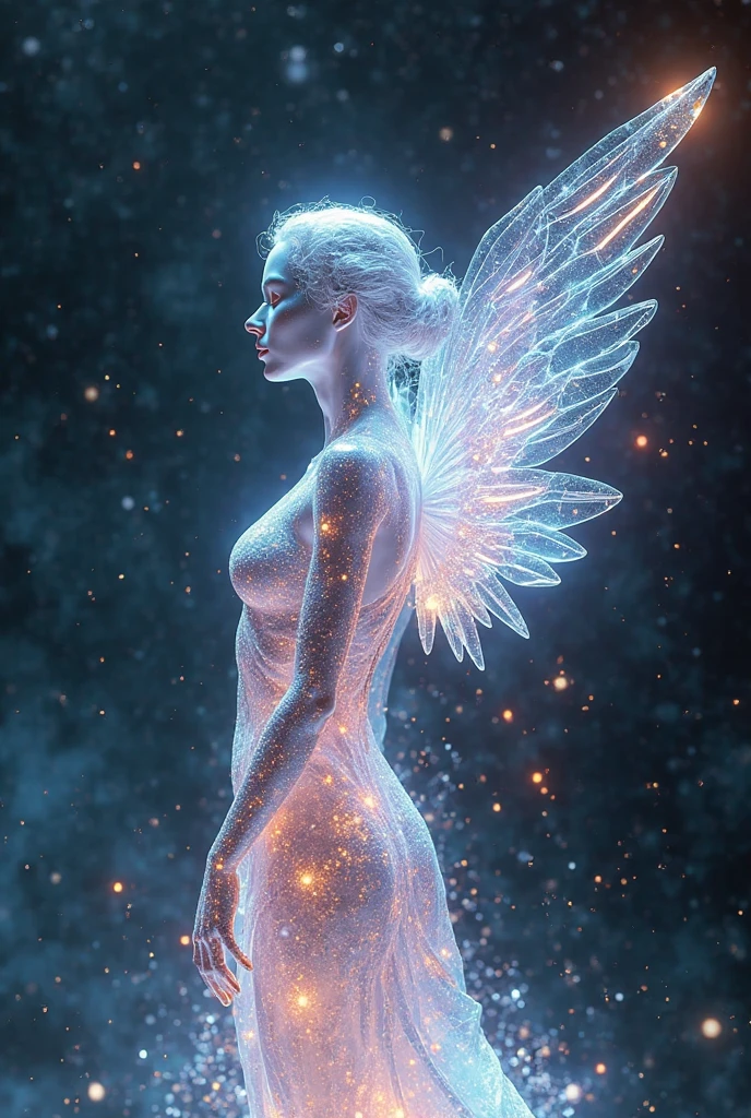 (Masterpiece), (Best Quality: 1.4), absurdities, [:intricate details:0.2],white witch, angel wings, milky way, sky, bright aura, intense focus, crackling energy, mysterious symbols, bright specks,Particles,many details, (amazingly beautiful face)