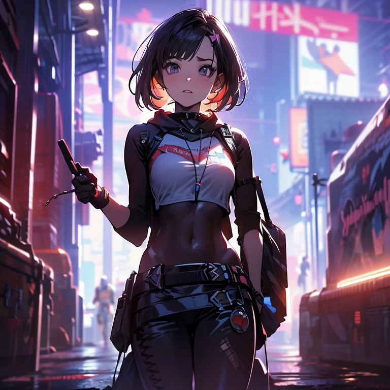 ((high quality)), ((masterpiece)), 8k, 1 girls, cars, light rays, extremely detailed CG unity 8k wallpaper, cg game, looking at viewer, gloves, boots, full body, watch, computer, mask, drone, holding gun, headphones, jacket, bag, backpack, cameltoe, neon, cyberpunk