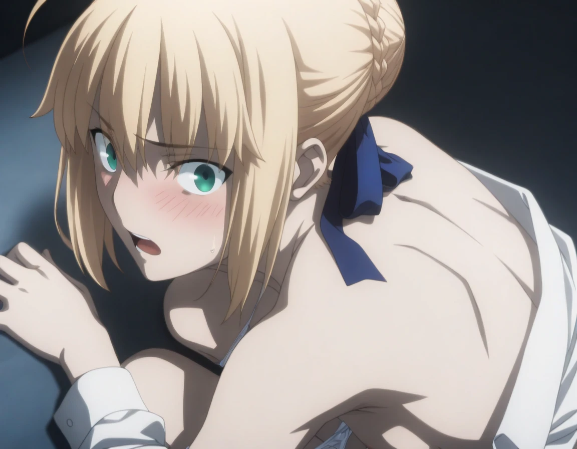 {artoria pendragon_fate ubw:1.15},(((blond hair:1.5))), ((detailed beautiful_eyes ,)),,ambient light, ((Strong light )) ,1 female,, alone,, detailed eyes ,(((braid hair))), (((shackles:1.6))), (((arms up))),
BREAK, (((undress white dress))), (( white panties:1.7)),pantira ,, BREAK , , beautiful light, close up hip, (((, detailed back,:1.5))), detail back , detail thin thighs, ((rape)) ,nsfw ,shackles ,wet body, (steam), yuri, , (( ((lying on her stomach , from behind)),((on stomach)), trouble eyebrow, , beautiful upper body, Beautiful body, beautiful character design, perfect eyes, Perfect face, expressive eyes,(church:1.5),, official art,High Definition CG Unity, Perfect lit, bright_front_face_lit, ,(Highest_quality:1.0),4K,Super detailed, photograph, 8k, nffsw, High resolution, absurdes:1.2, kodak portrait 400, film grain, Lens flare, (lively_Farbe:1.2) (beautiful, small breast:1.7), (beautiful_face:1.3),(narrow_waist),((blush)), ((detail hip)),,Dutch Angle, saber, dress,