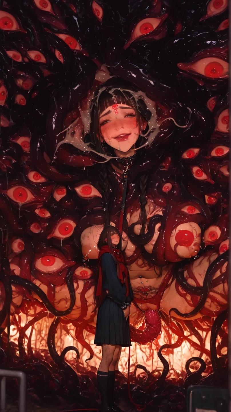 (No correction),Pussy,Tentacles inserted into vagina,Focus your eyes on your audience,Contemptuous Eyes,Cool look,Kurohime cut hair,Glasses,Flat Chest,Very thin body,tentacle rape,A tentacle penetrates a woman's panties and rapes her,A monster's long, tentacle-like tongue penetrates a woman's pants,Simple Background,Upper body naked,Nipples,tits,Almost naked,The eroticism that seems visible but is not,裸よりもNaughty,Sexy clothes,Revealing clothing,Focus on your audience,Naughty,The sides of the upper body are completely exposed,Exposed from the flank to the chest,Protruding ribs,Exposed waistline,Super low rise,Not wearing an inner layer、Exposed chest、Exposed flanks,sexy,Flat Chest,Focus on your audience,Very thin body,Anime Style,Slim figure,delicate,Glasses,Asian woman posing on the stairs, Sleeveless turtleneck_Baggy, 脇が完全に開いているSleeveless turtleneck_Relaxed back design,rib cage,Side bust,Shoulders are wide open,sexyなクロップトップを着て, Photos of slim models, Chiho,, shikamimi, Real anime, Kurohime cut hair, Chassis, 2 4-year-old female model