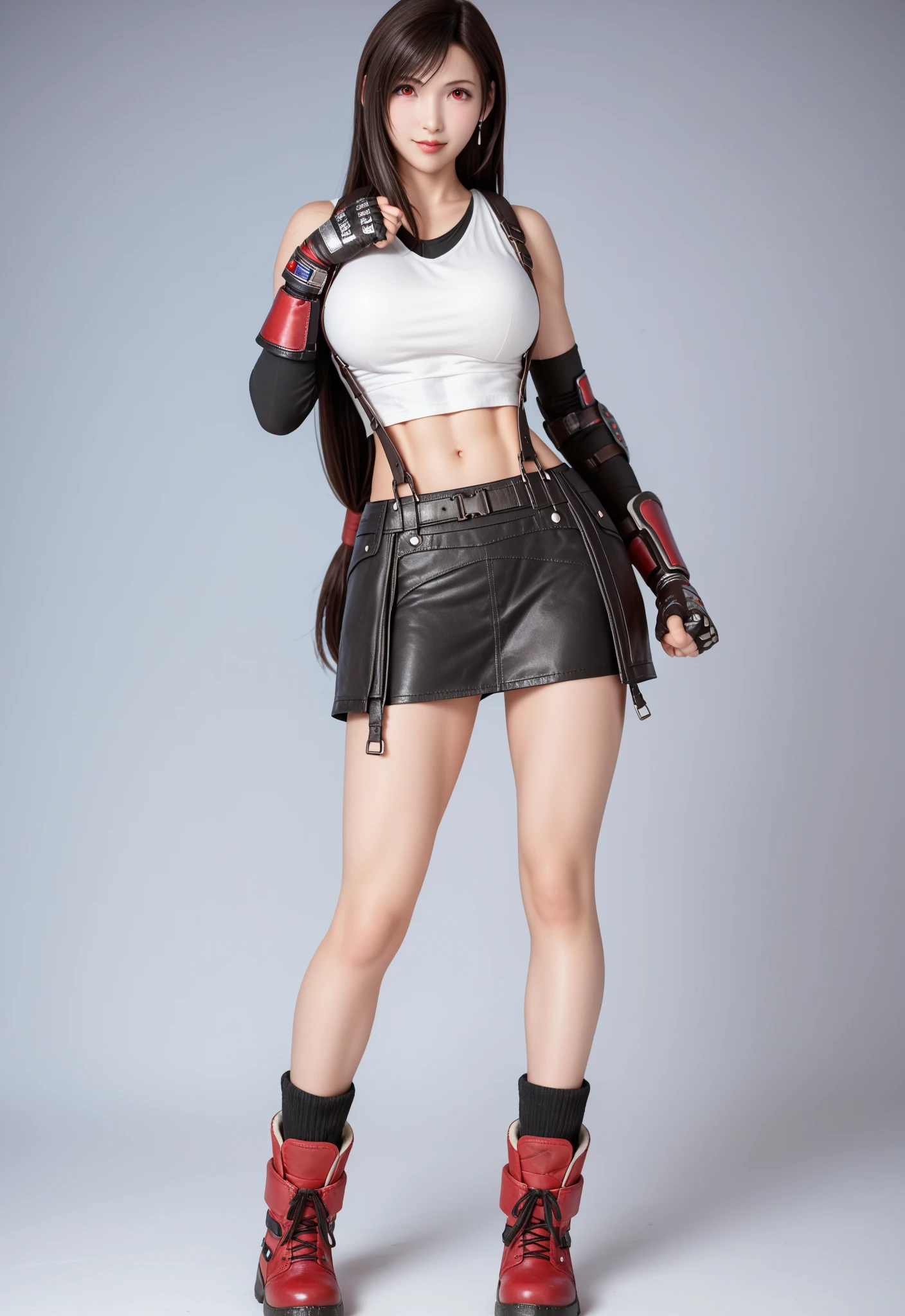 Tifa Lockhart, (best quality, ultra-detailed), (realistic:1.37), beautiful and detailed face, ultra-realistic texture, delicate face, delicate body, red lipstick, bright colors. high definition, 8K.