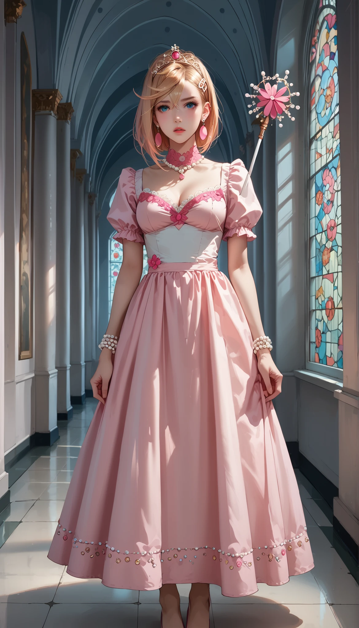 I want to create a digital circus character she is a princess and has a pink dress and wears a crown and is always sad
