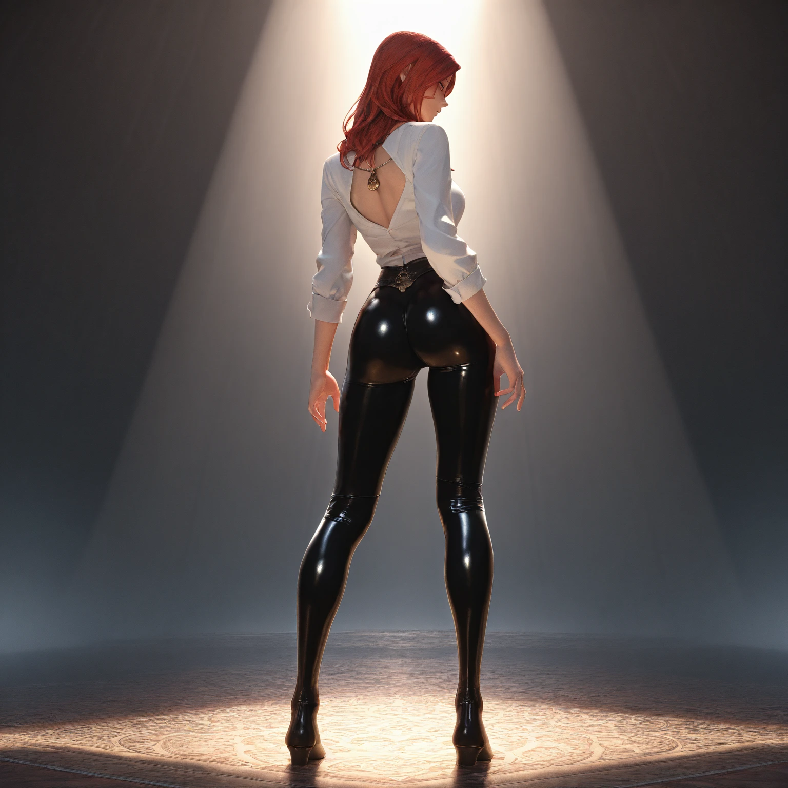 ((Best Quality)), ((Masterpiece)), (((detailed character sheet, frontal view, side view, three quarter view))) white background、one piece、whole body、whole bodyイラスト、whole bodyアニメーション、whole bodyリファレンスシート、denim、Tank top、High heels、Swimwear、bikini、original、New World、Long Hair、Orange Hair、Tattoo on left arm、Ring belt、Heighten your head、smile、Cute face、Narrow waist、Long legs、Beautiful feet、9 heads body、beautiful lady