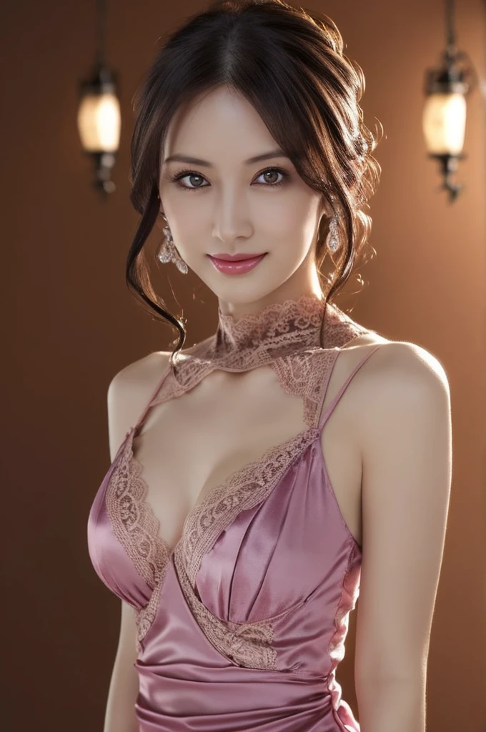 (highest quality、Tabletop、8k、Best image quality), The most beautiful and elegant mature women of 45 years old、(Face close-up:1.1)、(Perfect composition to capture the most beautiful women&#39;Face:1.1)、Beautifully detailed face、A sad and fleeting smile stares at me、Perfect Makeup、clavicle、elegant black nightgown、Fascinating、Sexy Mature、Big Breasts、Plump body、boredom、lipstick、Long eyelashes、Perfect, shiny, beautiful lips、Fuller, fuller lips、Beautiful and elegant eyeshadow、The most beautiful and elegant hairstyles、(Accurate anatomy:1.1)、Perfect Makeup、(Simple background in a single color:1.1)