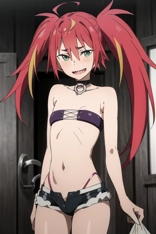 etna,Devil Girl,(blush、Embarrassing、Looking up、Watery eyes)、Sexy、Upper body close-up、topless、tits,Small breasts、Nipples、From above、Look this way