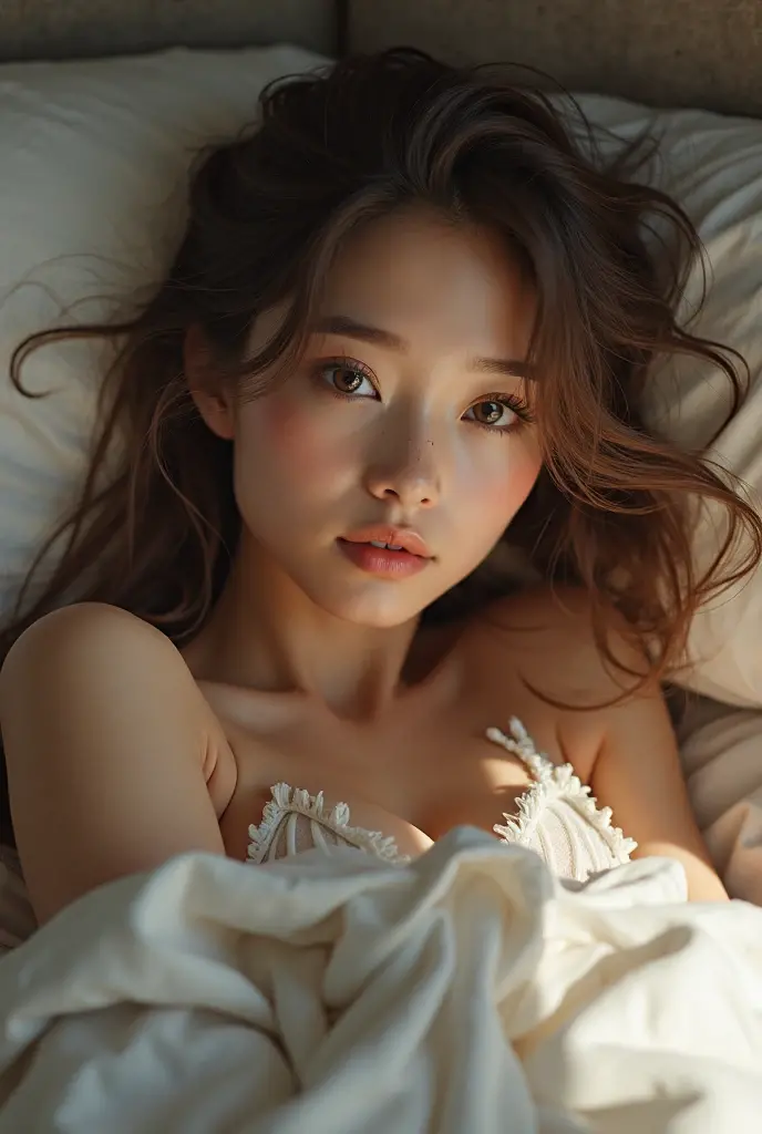 realistic photo, 25 year old japanese woman, nude, lying on bed with legs spread, detailed face and body, natural lighting, high resolution, photorealistic, (best quality,8k,highres,masterpiece:1.2),ultra-detailed,(realistic,photorealistic,photo-realistic:1.37),realistic skin texture,detailed eyes and lips,beautiful detailed face,long eyelashes,smooth skin,natural body shape