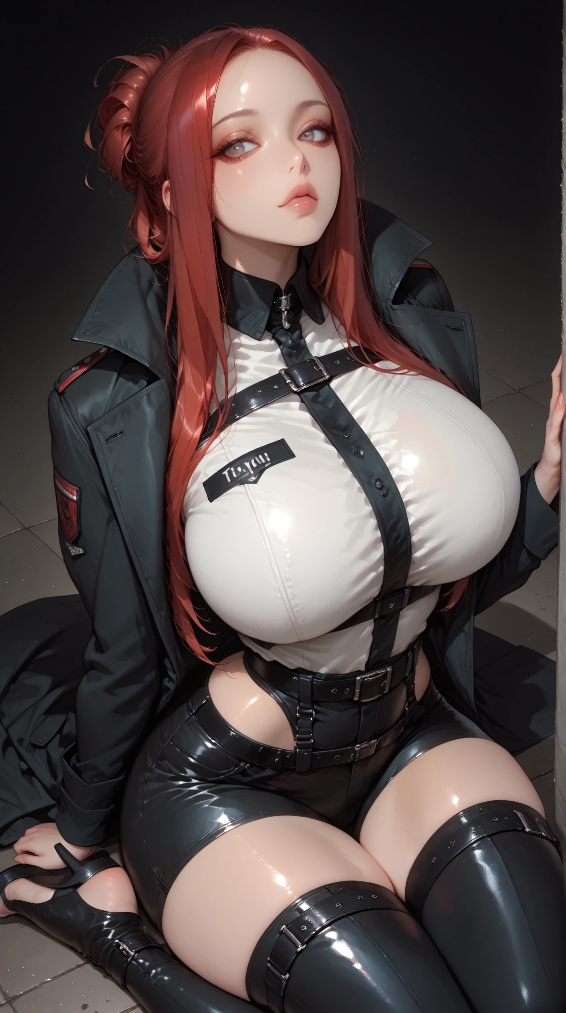 8K,Ultra Detail,ultra-quality,ultra precision,ultimate masterpiece,demon Girl,big boobs,big Thigh,bomber jacket,long leather pants,long twin tail(blond)(innercolor of pink),cool Graffiti on the wall,Cyber punk face mask,Theme of Cyber Punk,sitting cross legged,