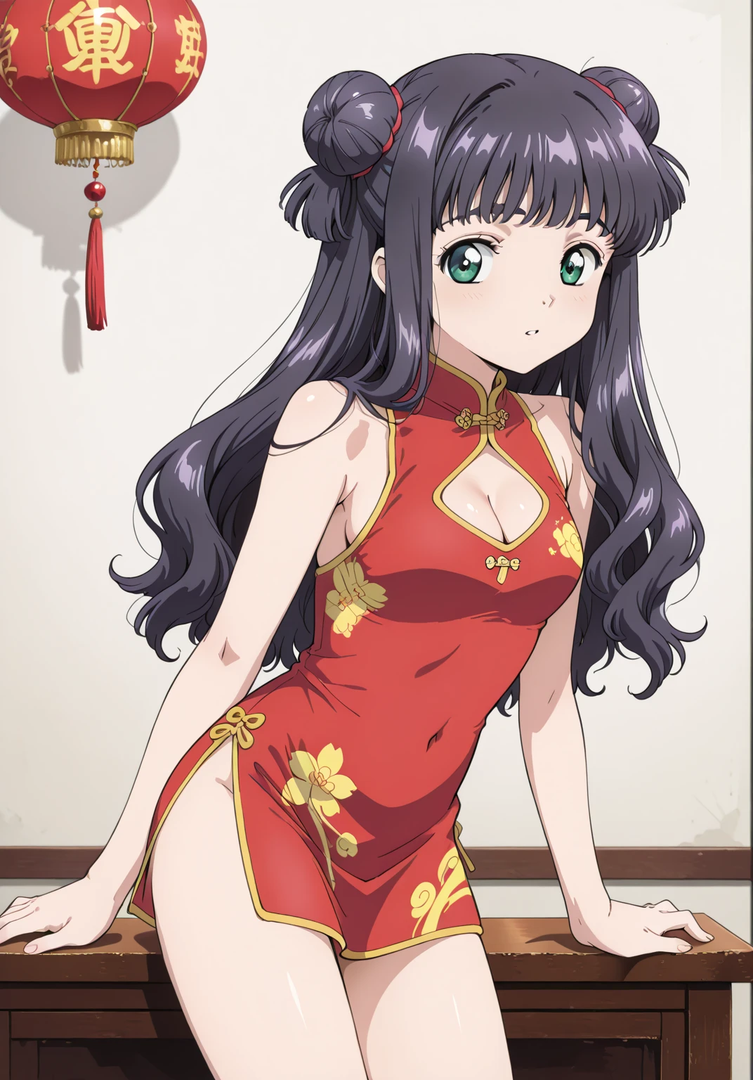 masterpiece, best quality, minami kotori, cowboy shot,kunoichi dress, large breasts, curvy body,smile, open mouth,cowboy shot , BREAK dojo, japanese architecture, llchar
