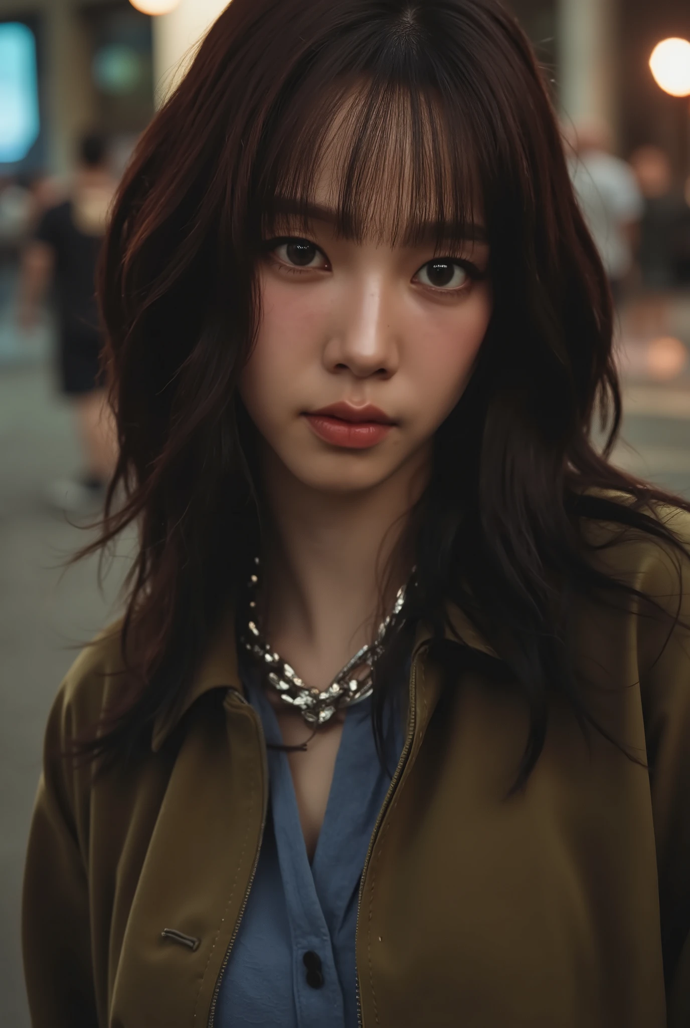 ((realistic lighting, better quality, 8 k, masterpiece: 1.3)), Sharp focus: 1.2, 1girl, perfect body, Beauty: 1.4, Thin press: 1.1, ((dark brown hair)), (is dressed as a schoolteacher: 1.4), (in school class 1.1), Night view of the city, Very thin face, Slender eyes , double eyelids,