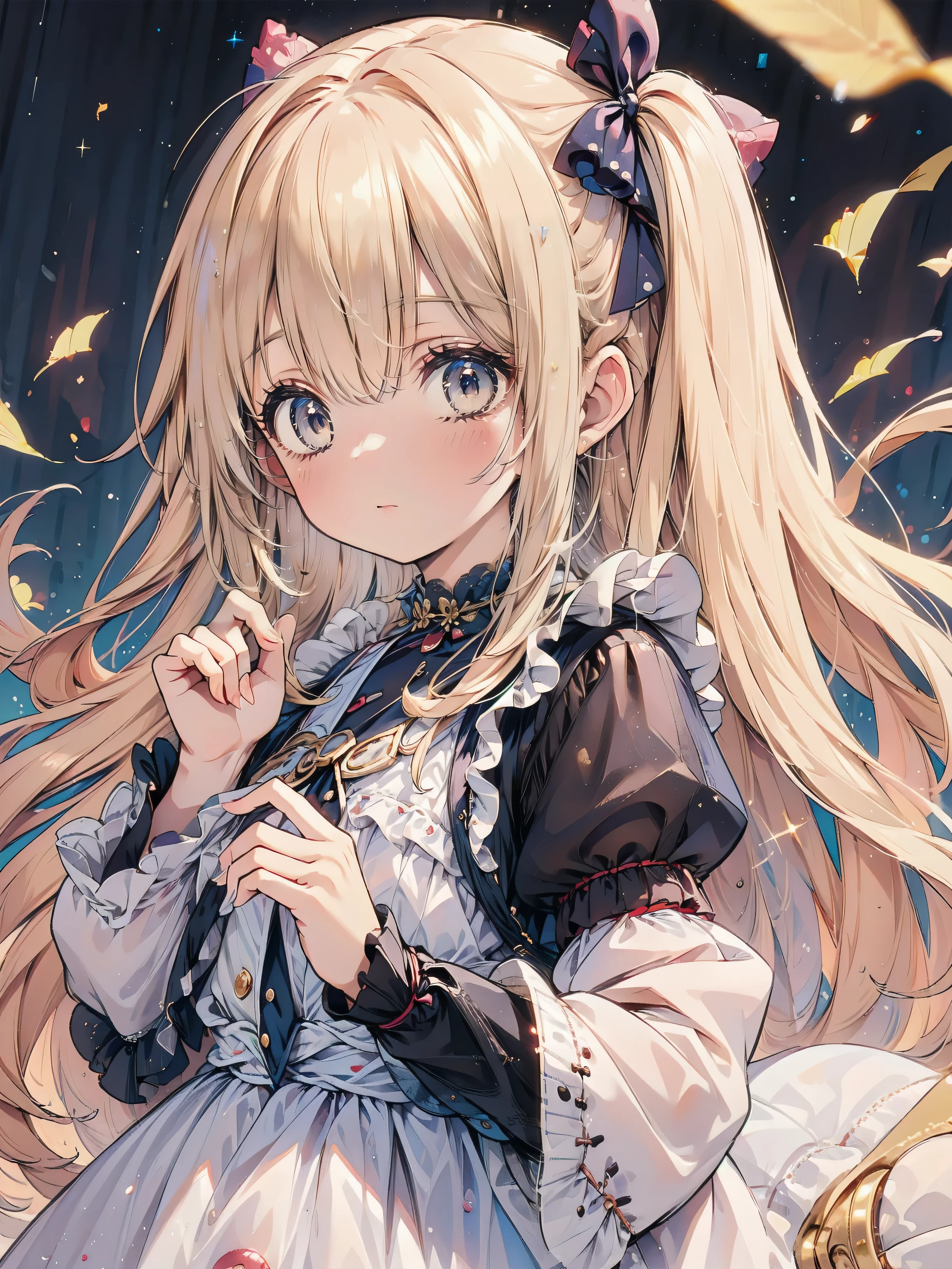 Dots are、明るいピンクの頬、she has golden blonde hair with wavy bangs.、she'dark-skinned girl, she is wearing a bright red headband with a ribbon on the right side of her head.. Dots are、she wears a shiny pastel blue and scarlet red dress with a small ribbon belt around her waist。, white collar, 4 crimson buttons, Bright red lining. sheのドレスの下には赤と淡いブルーのチュールスカートがある.. she also、Red top with white socks、she is wearing carnation pink high-top sneakers with bright red shoelaces, Shine; glitter, (NSFW:1.4), (1girl), (flat chest:1.1),