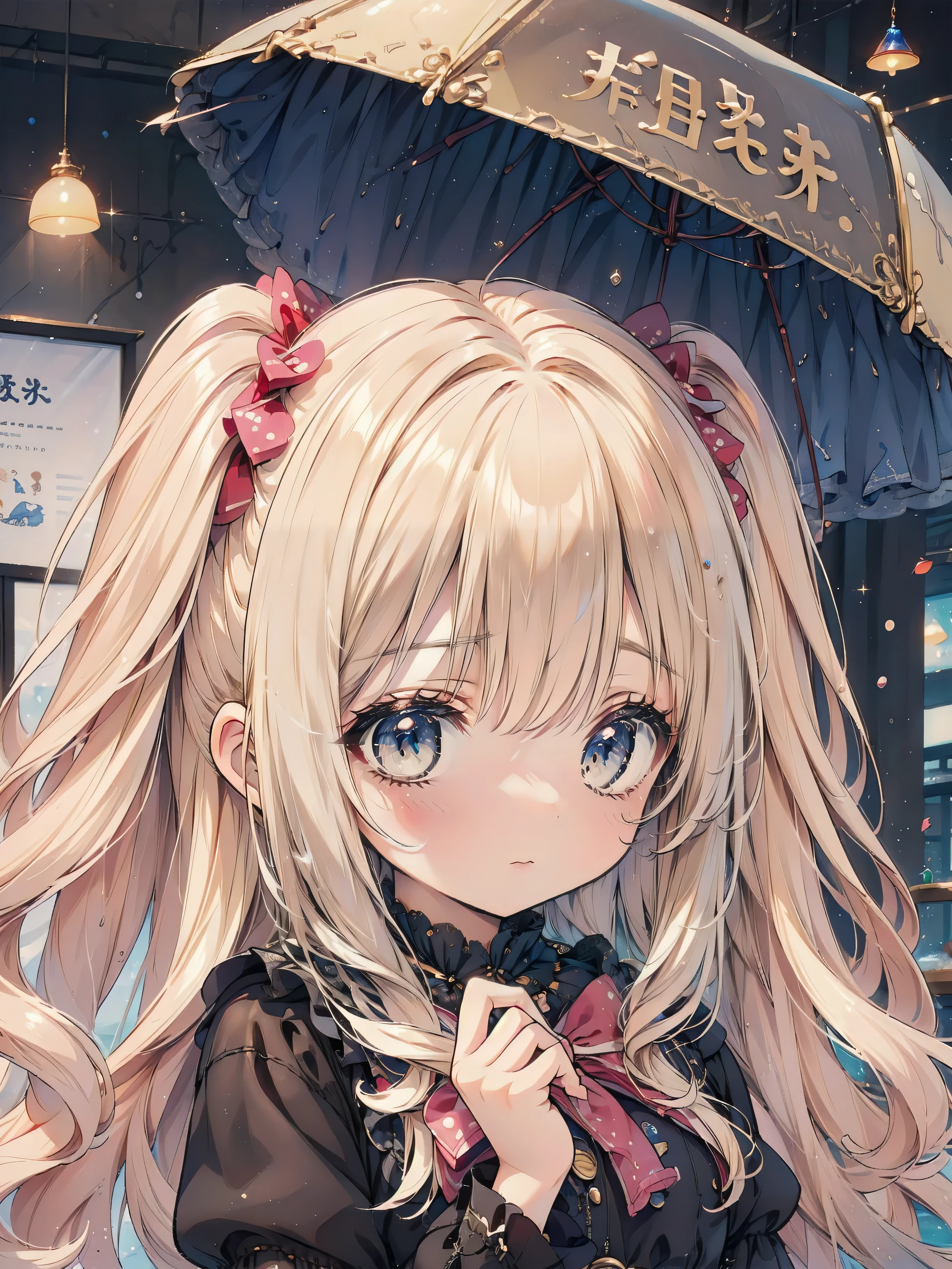 Dots are、明るいピンクの頬、she has golden blonde hair with wavy bangs.、she'dark-skinned girl, she is wearing a bright red headband with a ribbon on the right side of her head.. Dots are、she wears a shiny pastel blue and scarlet red dress with a small ribbon belt around her waist。, white collar, 4 crimson buttons, Bright red lining. sheのドレスの下には赤と淡いブルーのチュールスカートがある.. she also、Red top with white socks、she is wearing carnation pink high-top sneakers with bright red shoelaces, Shine; glitter, (NSFW:1.4), (1girl), (flat chest:1.1),