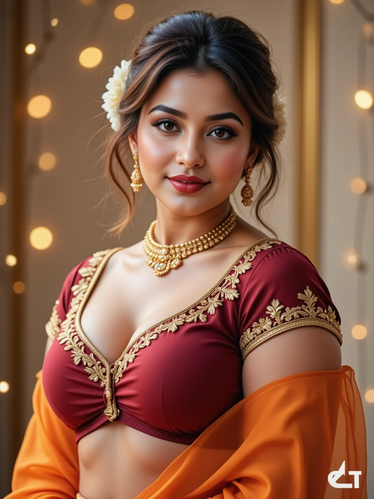 perfect pink eyes, fantastic face, Young Indian woman, topless saree, strapless, garden, night, detailed body, detailed face, ultra realistic, charming, cute, big hazel eyes with long curly hair, curvy body, dynamic pose, perfect anatomy, perfect fingers, ambient lighting, winter, detailed background, 8k, beautiful look, ((red lips, bright eyes, curve heir 1.5)), ((beautiful details very big breast )), (Straight round and ultra huge clevage, not sagging breast), A glorious gorgeous, glorious gorgeous face, pretty face, bright eyes, white saree, updo elegant hair, blurred gray tones background, ultra focus, face ilumined, face detailed, 8k resolution, painted, dry brush, brush strokes, razumov style and garmash style, by Tokaito, ((Full Open )), full body, sexy open thin belly, night ambience