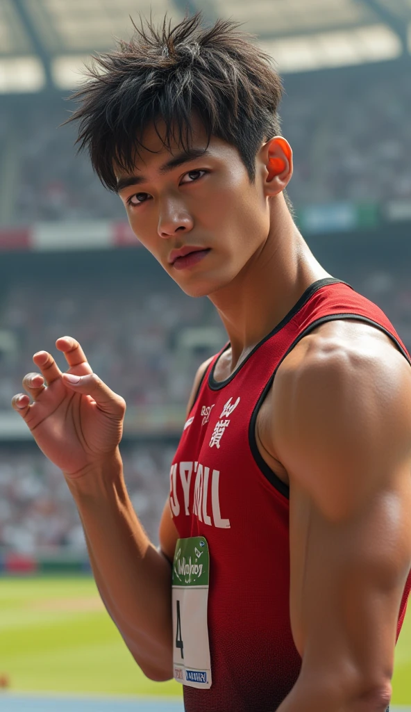 Completely naked, 非常にthinひも, Very crowded court, topless, Upper body naked, , very young , Soft lighting like in a movie、Illuminates a stunningly detailed and ultra-realistic handsome Korean male supermodel, Super messy curly hair, Transparent honey eyes, A captivating perfect smile, Sensual, Hot guys, Extremely handsome, Sweaty bodyを披露する, Very muscular build, thin, Toned Up, whole body, 8k, photograph, masterpiece, Detailed face, Detailed eyes, Fine hand, On a crowded basketball court, Very hairy armpit hair, Completely naked, Very wet body, Sweaty body, Basketball court background, basketball court scenery, Wearing a red wristband.