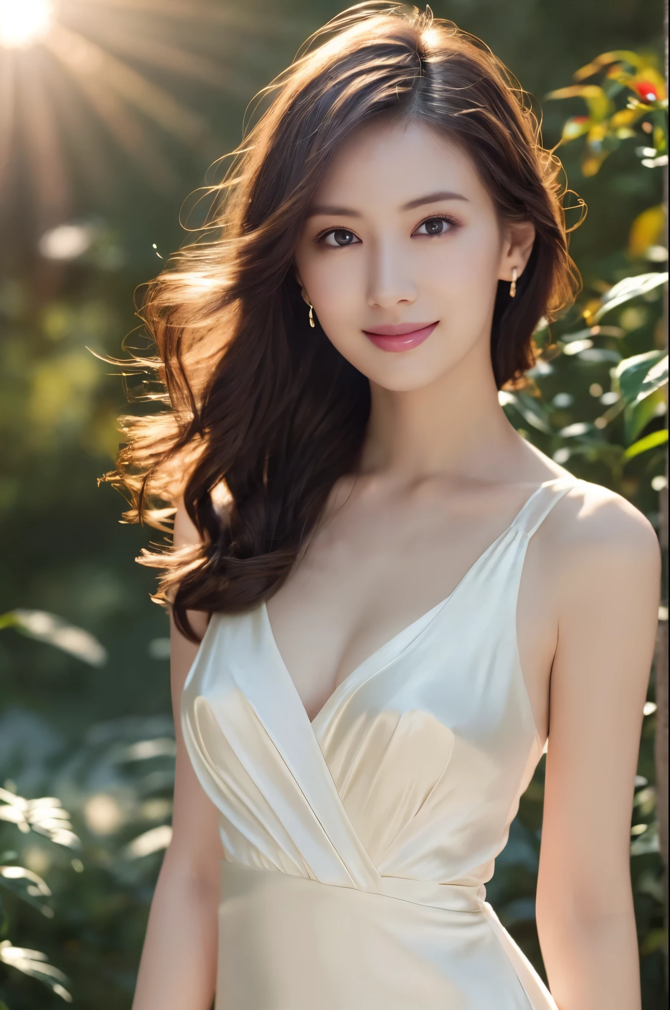 Fashion model 20 years old [[[[Close-up cleavage]]]], [[[[breast]]]], [[[[Cole]]]], [[[[bShoulder]]]], Perfect eyes, Perfect iris，Perfect lips，Perfect Teeth，Perfect skin，Fair skin，Soft headlight，HDR，girl，White casual wear，Full figure，Background is indoor，Mountains and forests outside the window，Flowers，4K Ultra HD, Ultra-high resolution, (Reality: 1.4), best quality，masterpiece,（Pastel colors：1.2)