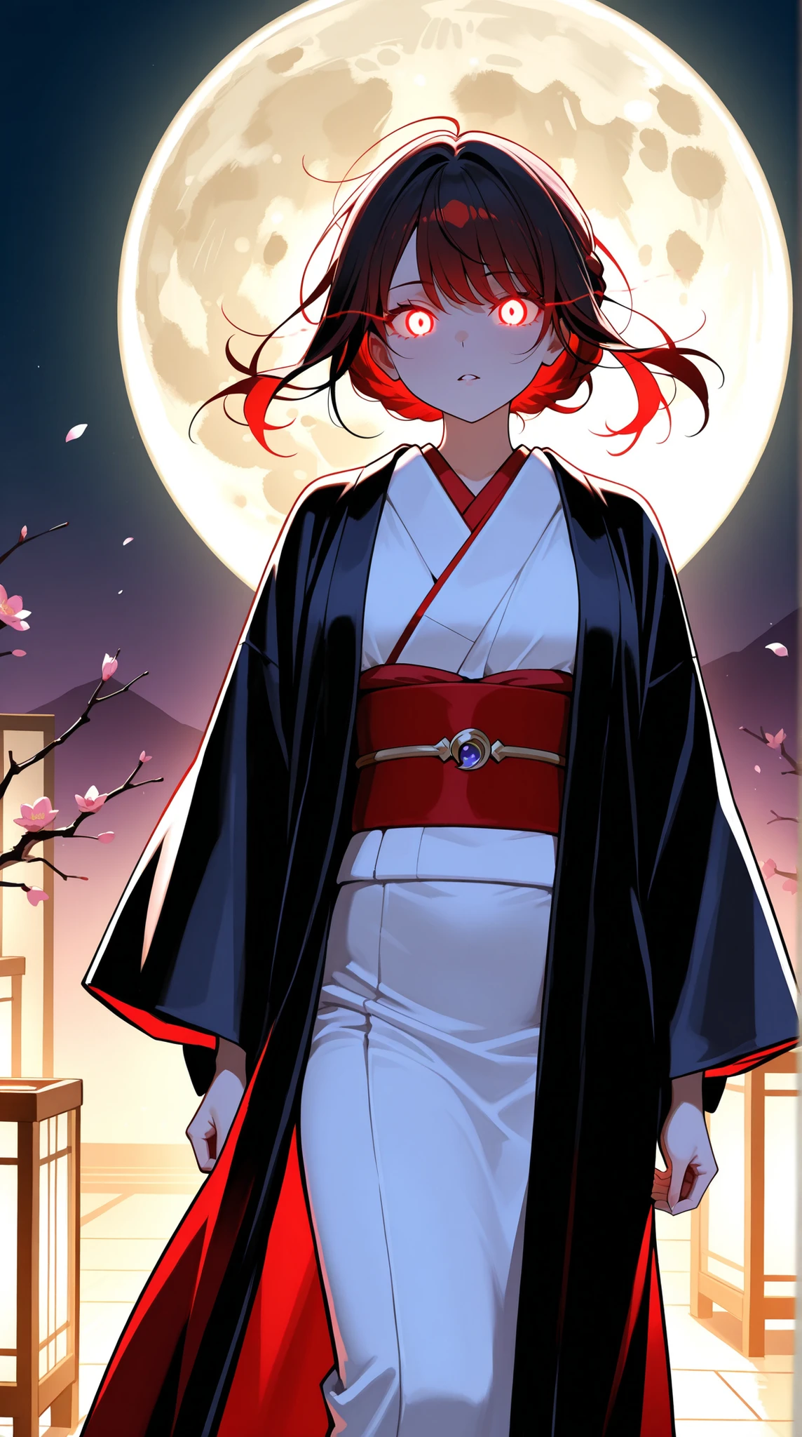 kimono, beauty in return, Illuminated by the light of the full moon , Mysteriously glowing eyes