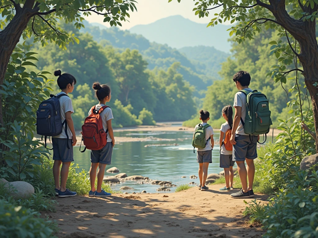 para um livro infantil, Children find garbage in the forest, They are outraged by the sisuation and want to solve the problem