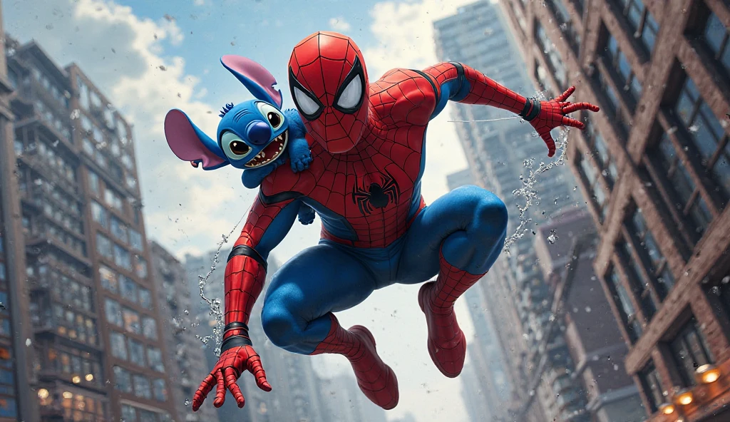 Spiderman beating a crying smurf, scared and bleeding in a war
