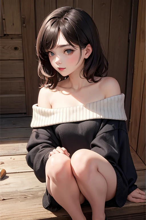 (8K, Photorealsitic, RAW photography, top-quality: 1.3), 
(((1 girl captured by criminal))), ((wrists tied with ropes behind the back:1.3)),
rich detail, perfect image quality, beautiful face, perfect beautiful face, Fascinated expression, Fallen face,shy,
Dark brawn messy hair, long hair, Dark blue eyes, 
casual clothes, off shoulder, knitted sweater
looking at viewer, cowboy shots, 
(((open knee))), spread legs, After Cum Inside,