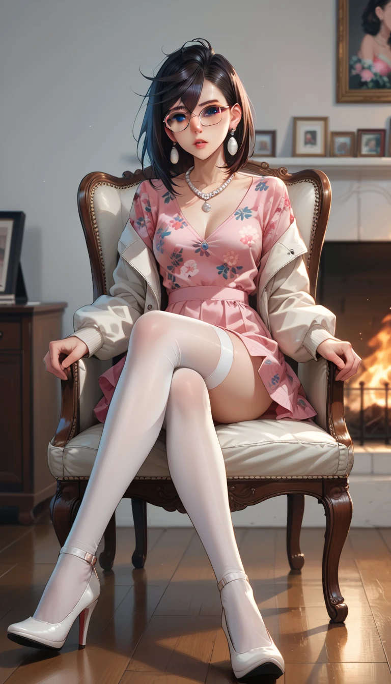 ((Highest quality)), ((masterpiece)), (detailed), (a mature housewife), beautiful, 36 years old, long shiny brown hair, black eyes, cum in mouth, in red dress, hair tied up, water eyes, tears, medium breasts, looking at viewer, (sitting on sofa), living room, embarrassed, in heat, sweat, ecstasy, bare feet, drool, orgasm, Open legs wide, skirt lift, show pussy, show anus, pussy juice, vulgarity,