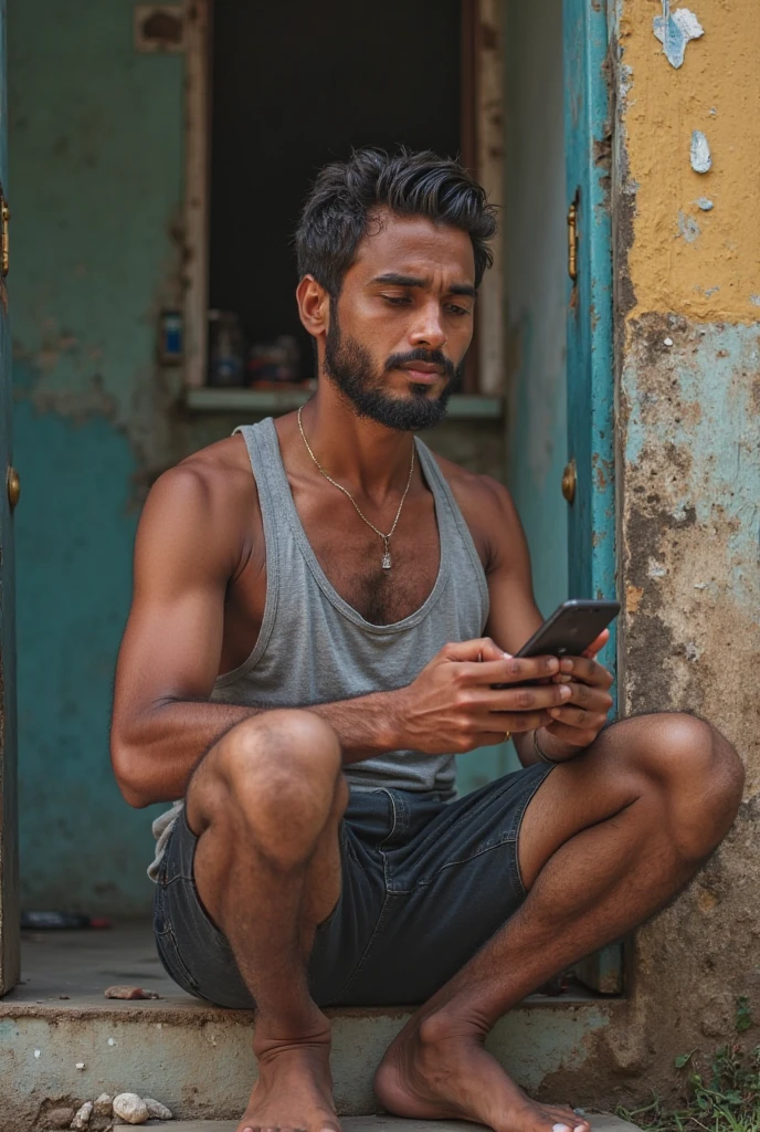 A sexy indian man reading newspapers handsome face, great hair, reading expression 