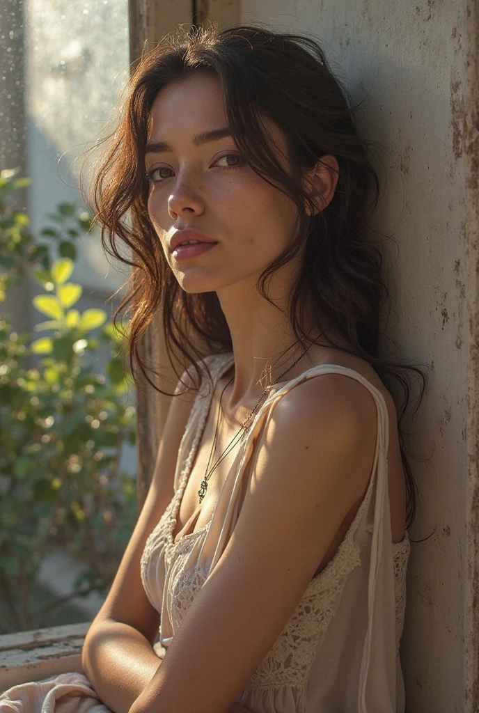Stunning brunette woman with freckles, Portra 400 film photo, analog inspiration
