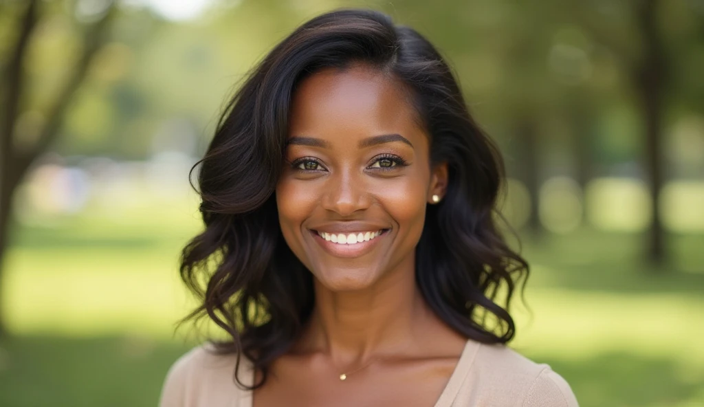 core_9, score_8_up, score_7_up, score_6_up, beautiful black woman,cute face,shy,laughing out loud,extreme ultra detailed perfect eyes,dark and deep hazel eyes,teeth,20yo,nose blush,big breast,eyes contact,Wearing tight casual short sleeves and jeans paint,outdoor,in park,(head tilted),RAW photo,realistic,volumetric lighting, depth of field,cinematic,full body,full-body shot,