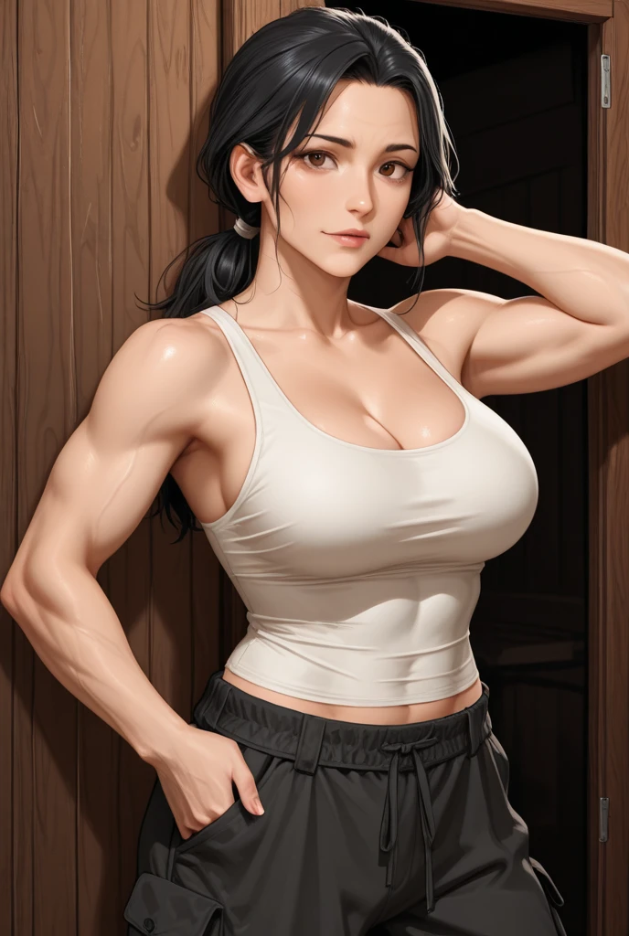 (masterpiece, best quality:1.37), ultra-detailed:1.37, hyper-sharp:1.37, anime style, An illustration of a female bodybuilder with a height of 2m who is DJing while showing off her muscles. The female bodybuilder is 2m tall and has a muscular build. A female bodybuilder wears a tank top and shorts, exposing her muscles. A female bodybuilder is standing in a DJ booth and playing music with turntables and a mixer. A female bodybuilder is playing music while showing off her muscles. Audiences are overwhelmed and go wild with her female bodybuilder muscles. This illustration shows a strong and dynamic representation of a 2m tall female bodybuilder DJing while showing off her muscles. You can clearly see the enthusiastic audience overwhelmed by the muscles of the female bodybuilders.