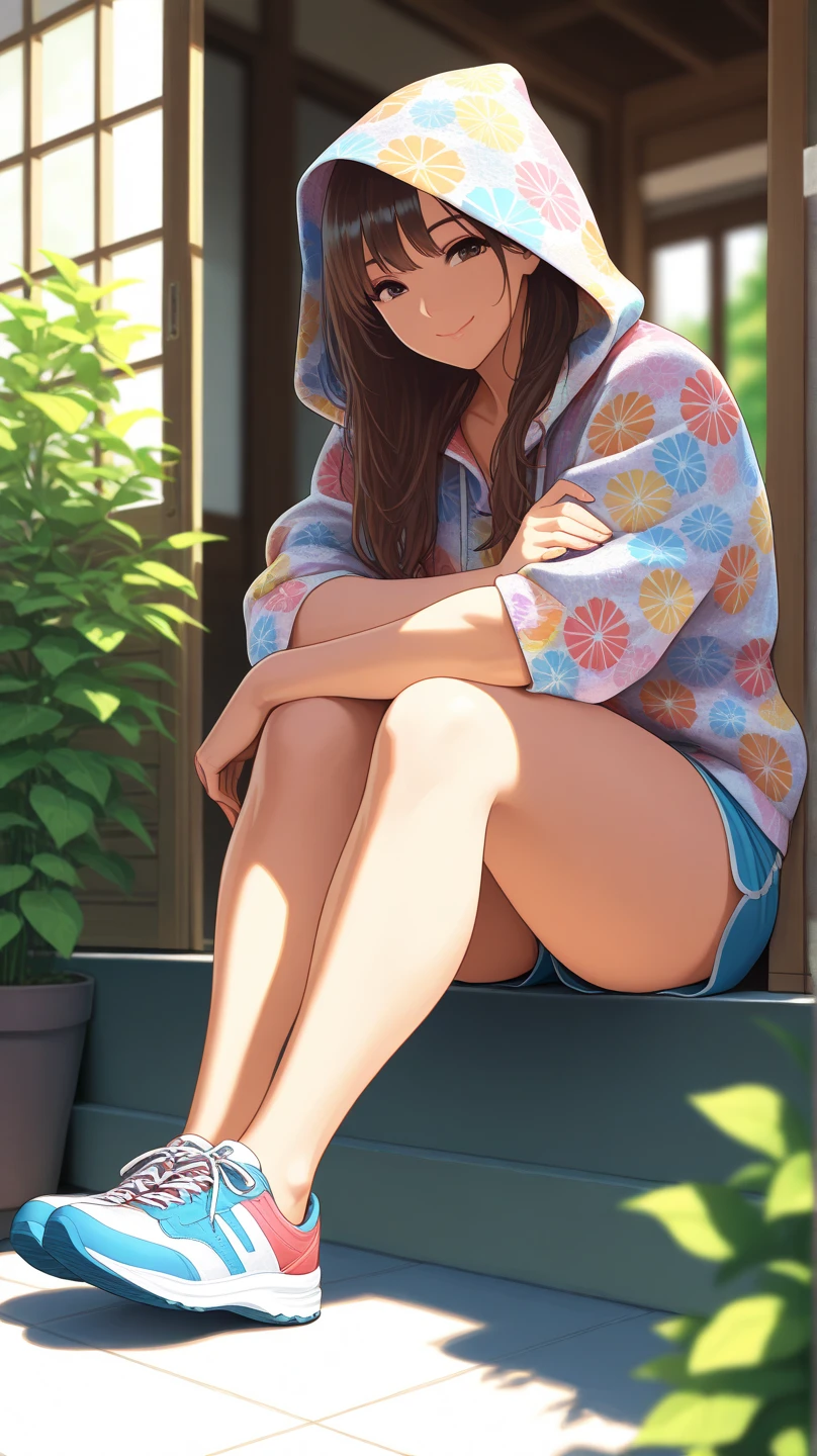 girl, Sweat, vapor, Center of chest, shy, Detailed hand, View audience, A light smile,