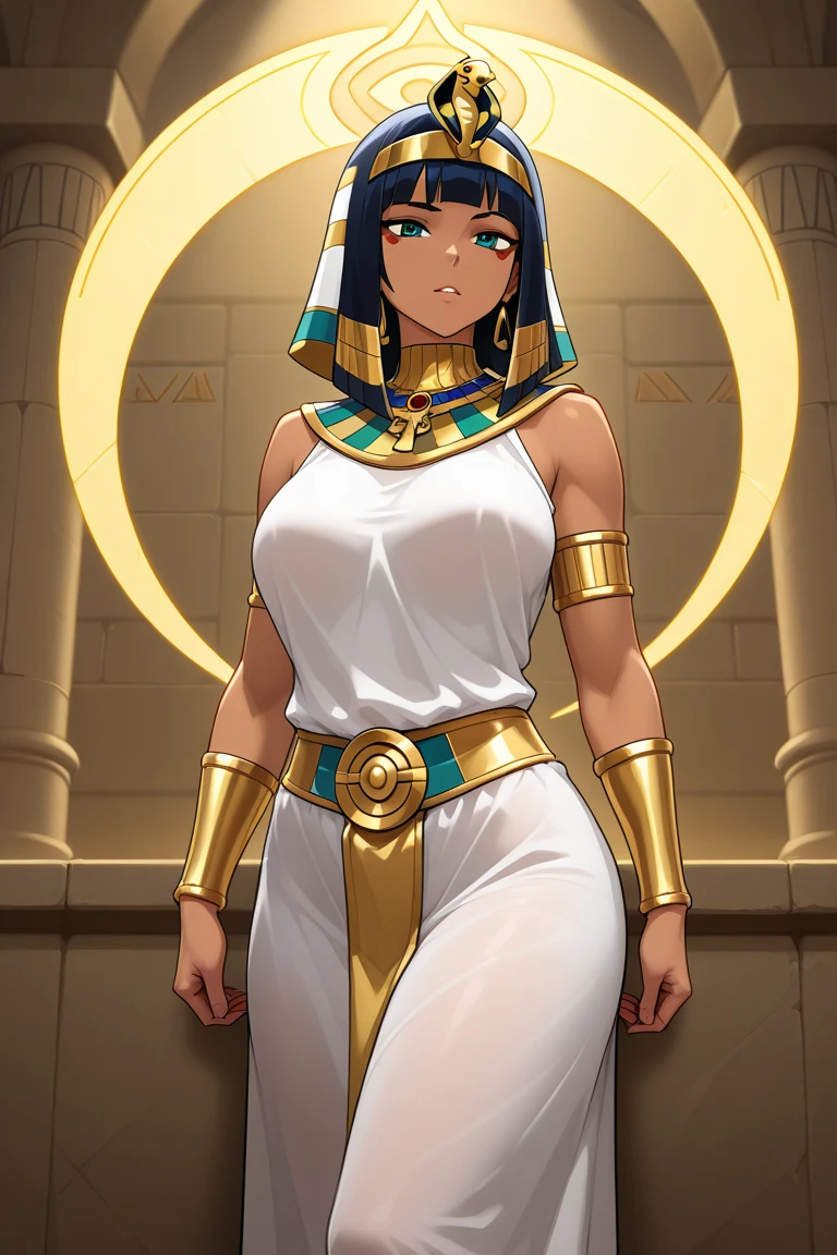 A Catwoman,Black Cat,Cat Face,Solitary,Light gauze garment,Fur on the body,Hair covers the whole body,hairy,Egyptian cat,Egyptian cat神,bastet,Black Cat,Black hair,Black Hair,upright,Willow waist,No tail,No tail,Human female body,Golden eyes,Half cat, half human,Cleopatra,Cassiopatra,Show your thighs,Show your arms