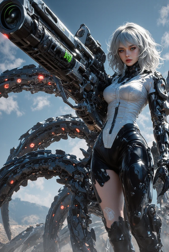 (best quality,4k,8k,highres,masterpiece:1.2),ultra-detailed,photorealistic,illustration, girl, piercings, silver ring, Monster Hunter, ponytail, Japanese, chubby1.9, curvy1.9, tall1.4, high-definition, super detailed, sharp focus,whole body,Eyebrows0.5,plump1.3,armor,arms,sword,knife,,,,