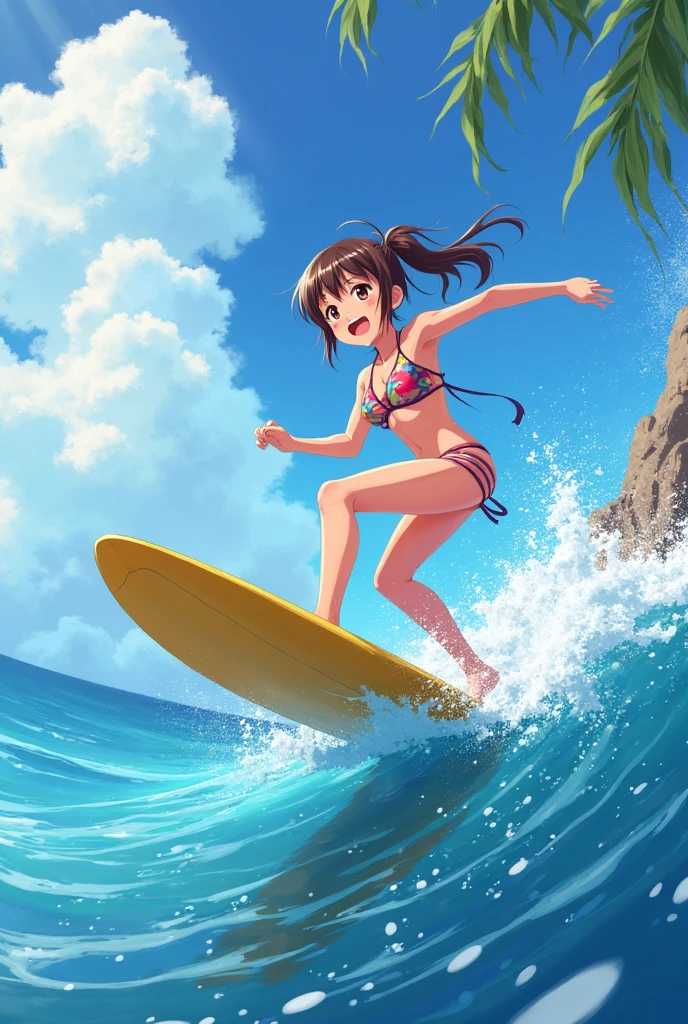 ((Masterpiece)), ((Best Quality)), (Very Detailed), ((Very Detailed)), 4K, (8K), very aesthetic, absurdres highres, 1 girl, (anthropomorphic Rabbit, furry, kemono:1.5), Woman surfing, riding a big wave, dynamic angle