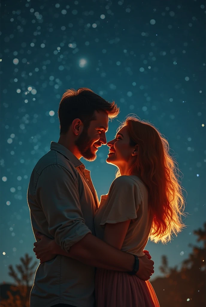 Image of a sexy 3 short brown haired woman, size 42DD for large breasts. She is on the couch on the lap of a 20 year old guy who spanks her and they smile while doing it, They are in a futuristic room, In the window you can see the starry sky with two moons
