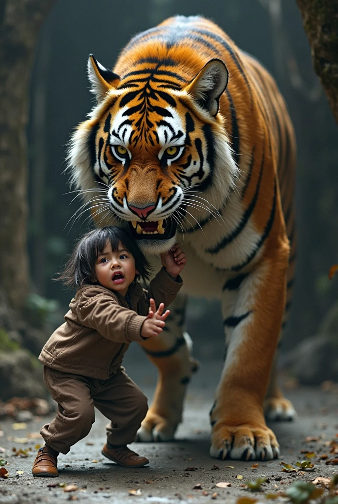 Little baby monk vs tiger fighting iemas