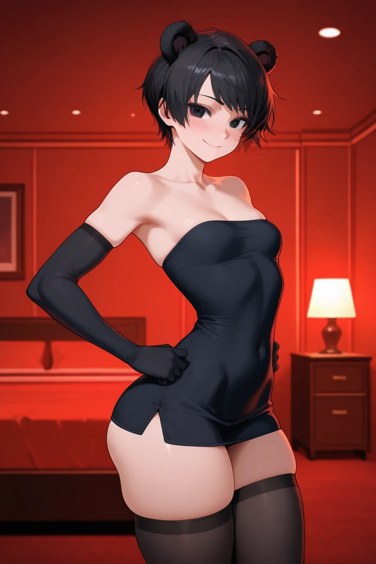 ((masterpiece, best quality)),very detailed, simple eyes, outdoors,large breasts,1girl,standing,hands on hip,mitake ran,superhero,leotard,bare legs,highleg leotard,