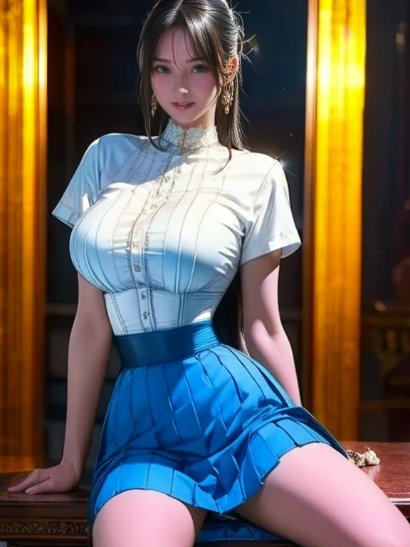((最high quality, 8K, masterpiece: 1.3, Ultra HD, high quality, 最high quality, High resolution, realism)) 、A 22-year-old extremely beautiful white woman、Body shape like a fashion model、Hair color blonde、blue eyeedium Hair、Straight Hair、smile、Background blur((depth of field))、Aerial perspective((atmospheric perspective))、I want my head to stay off screen、Put an anklet on your ankle、Wearing red nail polish、I have a peticure、Fashion model body type、purple inner color((colored inner hair))、Split Ponytail((split ponytail))、Wear a high-neck zipper-up dress、Large chest、Narrow waist、Wear leggings、Wear high heels、lace decoration