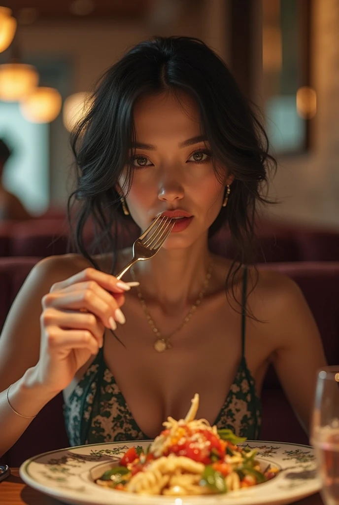 Fille Brune au restaurant