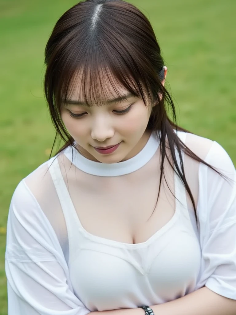 , Beauty, lots of cows , close up, Blushed face, Crouching, wet,